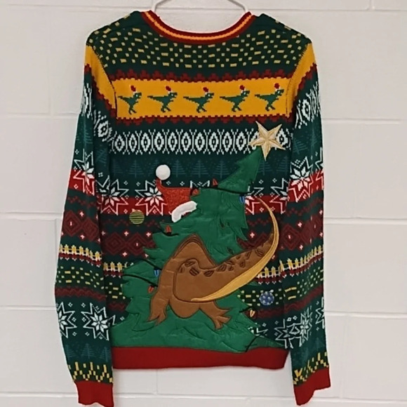 Holiday Time Ugly Dinosaur Fair Isle Sweater Small 36-36 - Picture 2 of 8